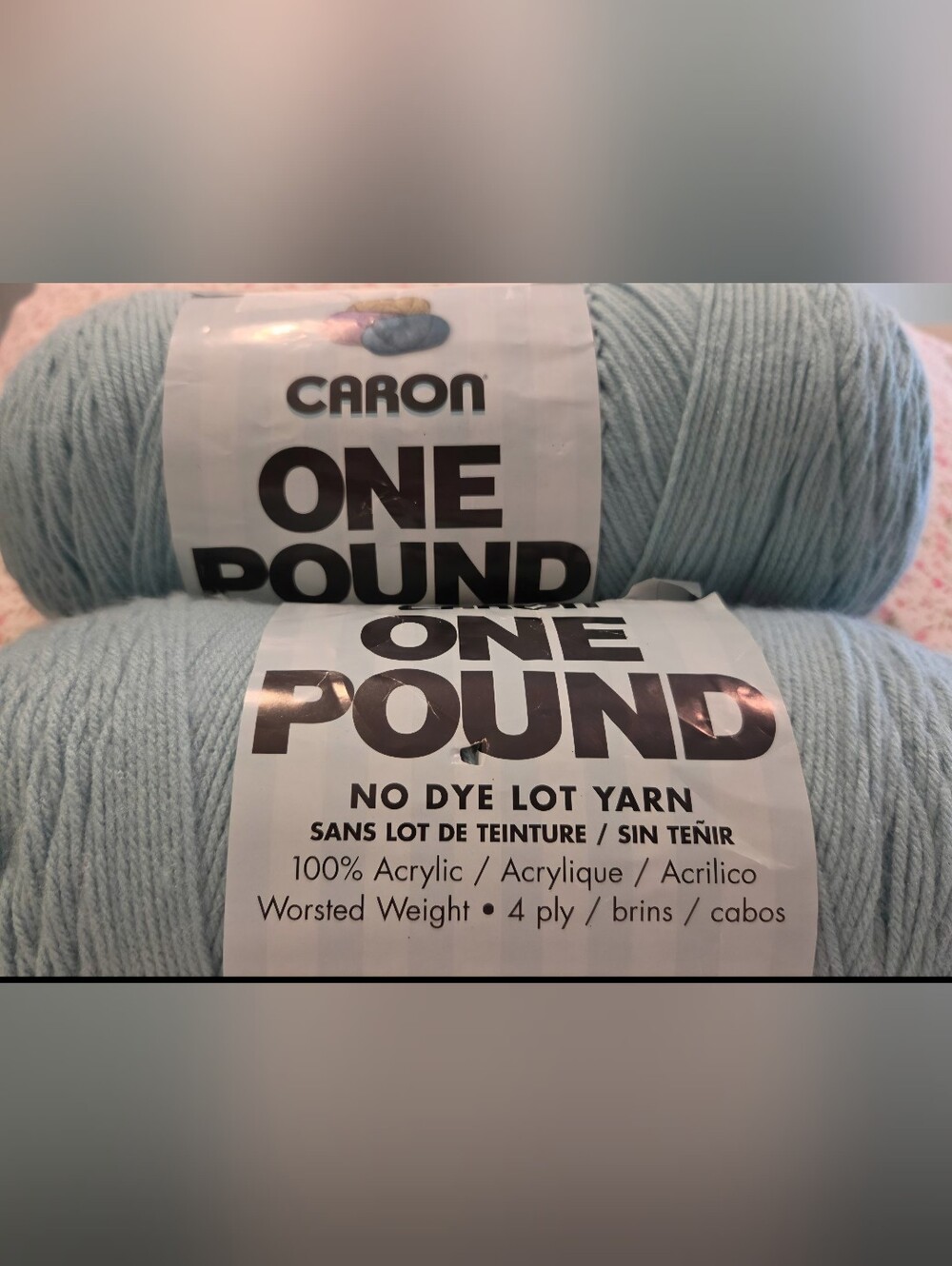 2 JUMBO CARON ONE POUNDER YARN SOFT SAGE GREEN 812 YDS PER SKEIN